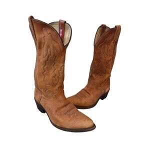 dan post marlboro leather western cowboy boots vintage round toe tan p2551 11 D